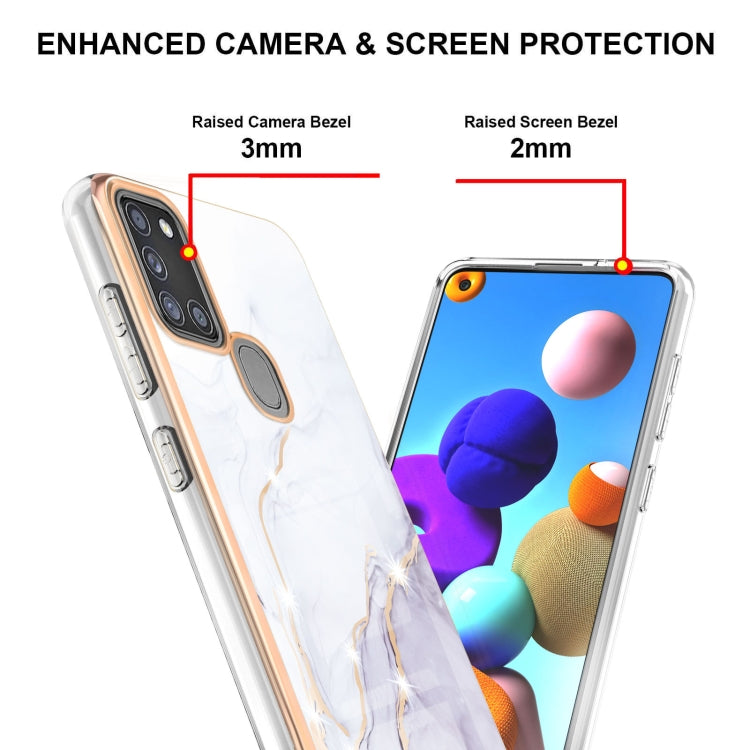 For Samsung Galaxy A21s Electroplating Marble Pattern Dual-side IMD TPU Shockproof Case(White 006) by buy2fix