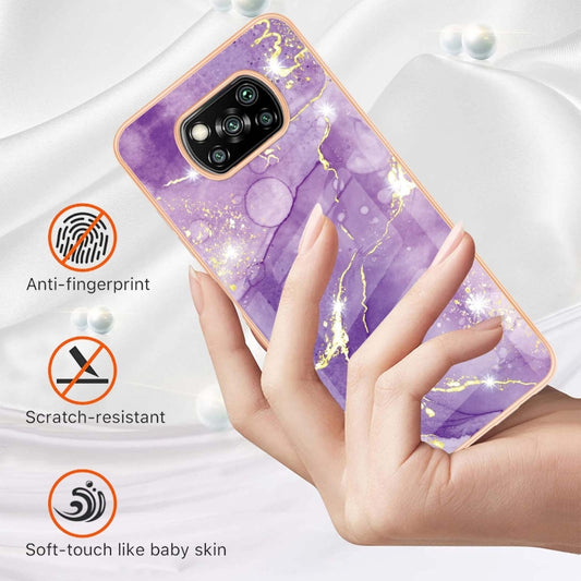 For Xiaomi Poco X3 NFC Electroplating Marble Pattern Dual-side IMD TPU Shockproof Case(Purple 002) - Xiaomi Cases by buy2fix | Online Shopping UK | buy2fix