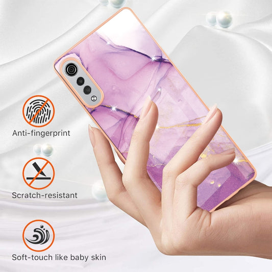 For LG Velvet 5G / 4G Electroplating Marble Pattern Dual-side IMD TPU Shockproof Case(Purple 001) - LG Cases by buy2fix | Online Shopping UK | buy2fix