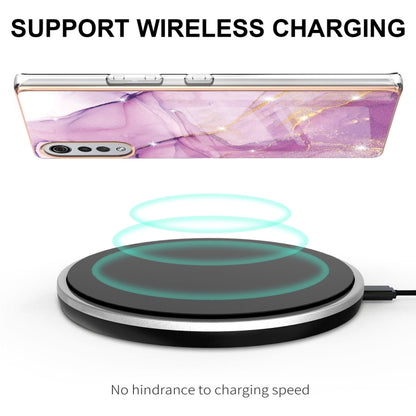 For LG Velvet 5G / 4G Electroplating Marble Pattern Dual-side IMD TPU Shockproof Case(Purple 001) - LG Cases by buy2fix | Online Shopping UK | buy2fix