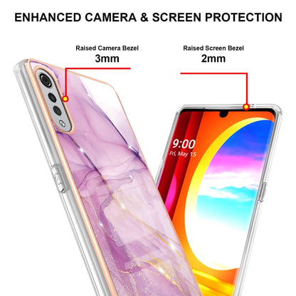 For LG Velvet 5G / 4G Electroplating Marble Pattern Dual-side IMD TPU Shockproof Case(Purple 001) - LG Cases by buy2fix | Online Shopping UK | buy2fix