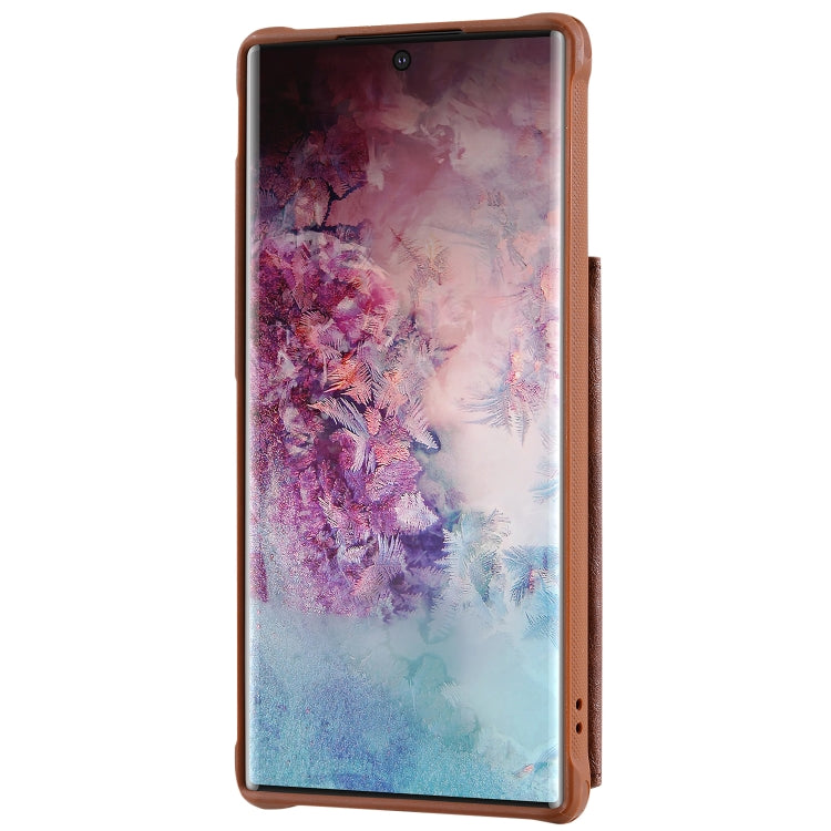 For Galaxy Note 10 Plus Buckle Zipper Shockproof Protective Case with Holder & Card Slots & Wallet & Lanyard & Photos Frame(Coffee) by buy2fix