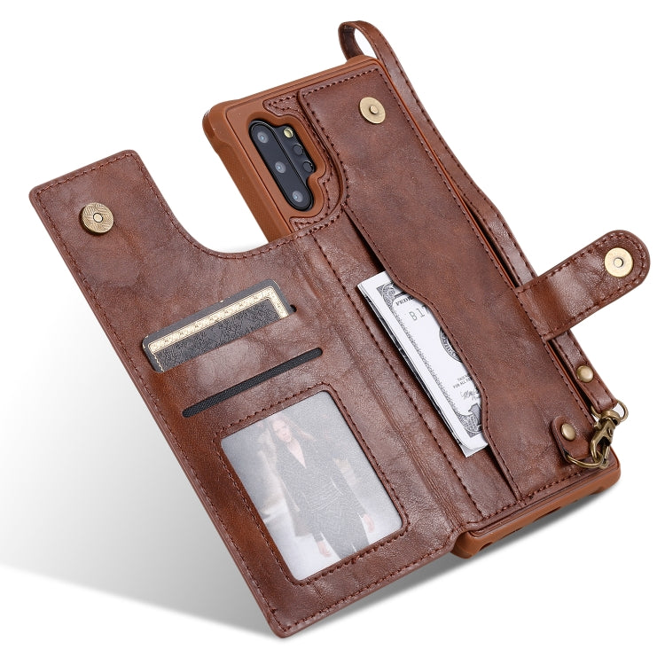For Galaxy Note 10 Plus Buckle Zipper Shockproof Protective Case with Holder & Card Slots & Wallet & Lanyard & Photos Frame(Coffee) by buy2fix