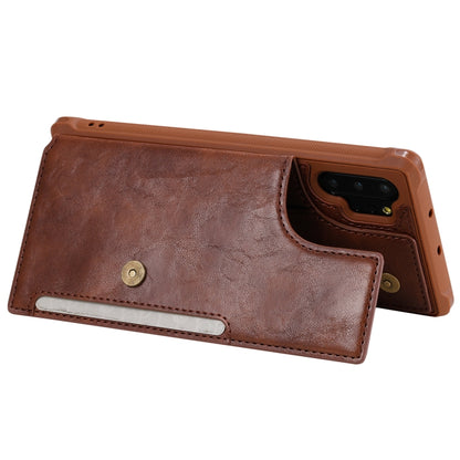 For Galaxy Note 10 Plus Buckle Zipper Shockproof Protective Case with Holder & Card Slots & Wallet & Lanyard & Photos Frame(Coffee) by buy2fix