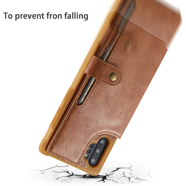 For Galaxy Note 10 Plus Buckle Zipper Shockproof Protective Case with Holder & Card Slots & Wallet & Lanyard & Photos Frame(Coffee) by buy2fix