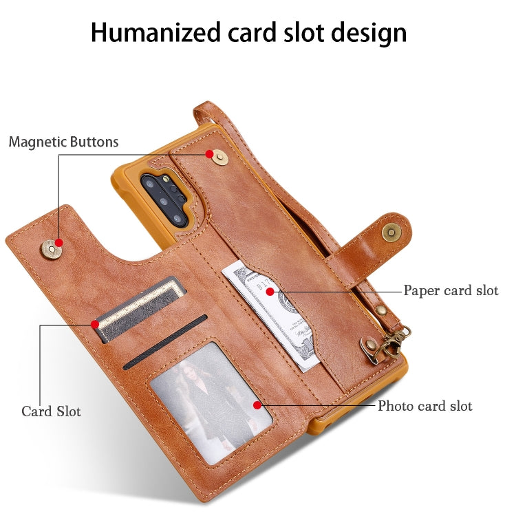 For Galaxy Note 10 Plus Buckle Zipper Shockproof Protective Case with Holder & Card Slots & Wallet & Lanyard & Photos Frame(Coffee) by buy2fix
