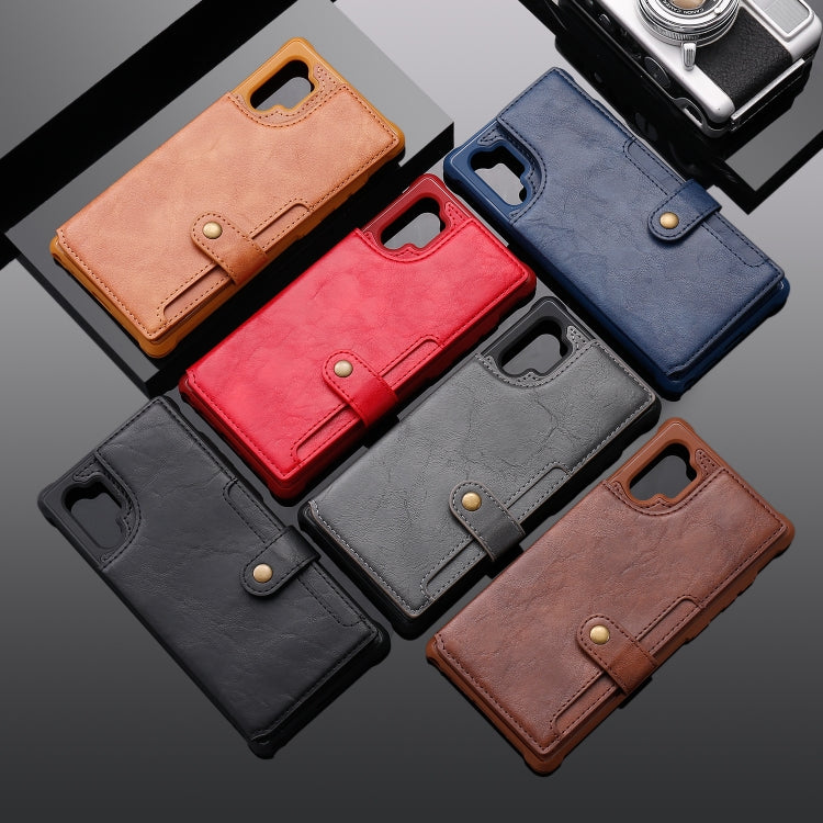 For Galaxy Note 10 Plus Buckle Zipper Shockproof Protective Case with Holder & Card Slots & Wallet & Lanyard & Photos Frame(Coffee) by buy2fix
