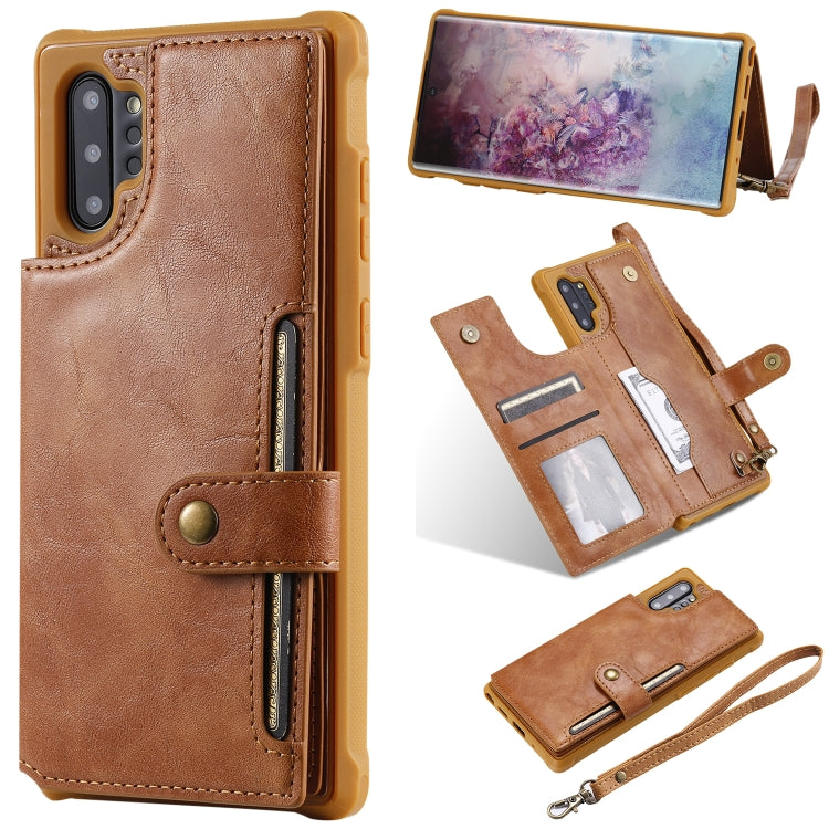 For Galaxy Note 10 Plus Buckle Zipper Shockproof Protective Case with Holder & Card Slots & Wallet & Lanyard & Photos Frame(Brown) by buy2fix