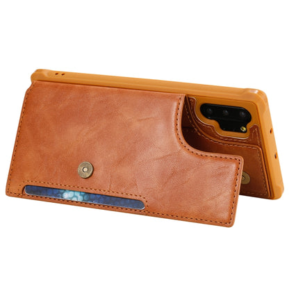 For Galaxy Note 10 Plus Buckle Zipper Shockproof Protective Case with Holder & Card Slots & Wallet & Lanyard & Photos Frame(Brown) by buy2fix