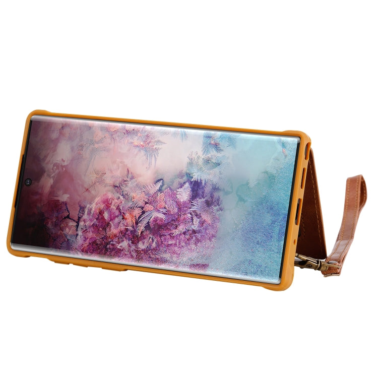 For Galaxy Note 10 Plus Buckle Zipper Shockproof Protective Case with Holder & Card Slots & Wallet & Lanyard & Photos Frame(Brown) by buy2fix