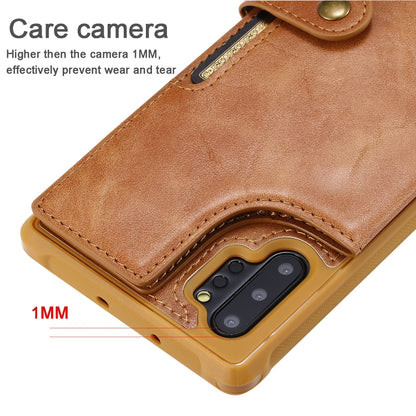 For Galaxy Note 10 Plus Buckle Zipper Shockproof Protective Case with Holder & Card Slots & Wallet & Lanyard & Photos Frame(Brown) by buy2fix