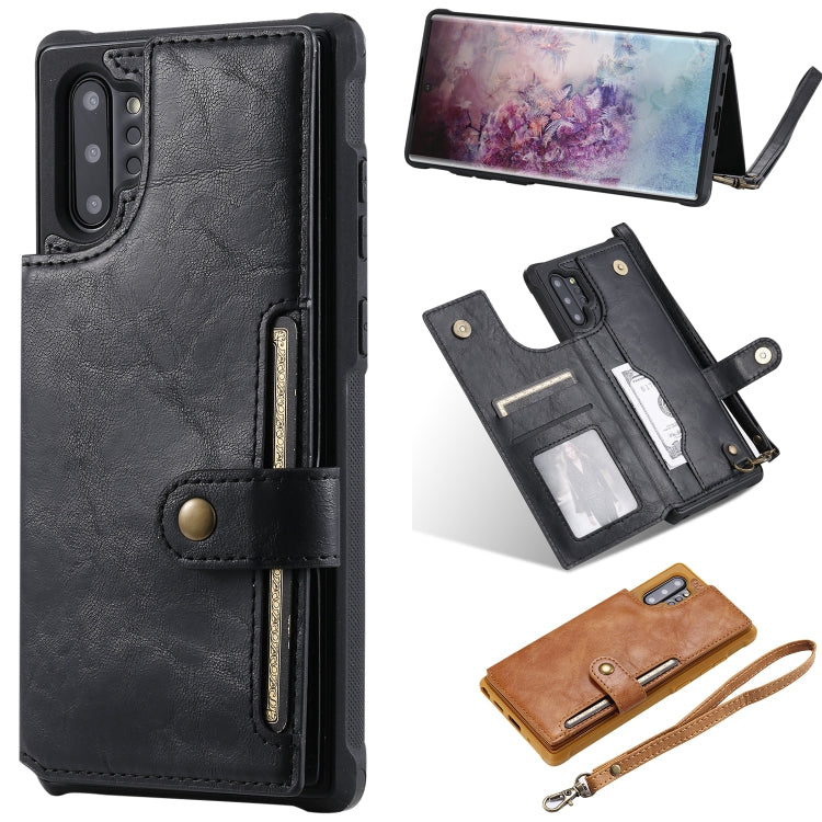 For Galaxy Note 10 Plus Buckle Zipper Shockproof Protective Case with Holder & Card Slots & Wallet & Lanyard & Photos Frame(Black) by buy2fix