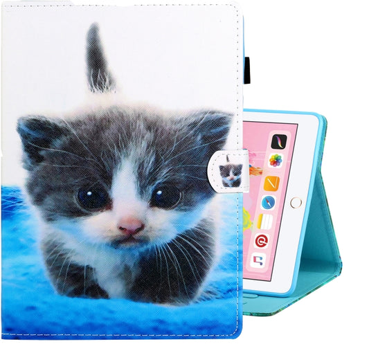 For iPad Air / Air 2 / iPad 9.7 Colored Drawing Horizontal Flip PU Leather Case with Holder & Card Slot & Sleep / Wake-up Function(Blue White cat) - More iPad Cases by buy2fix | Online Shopping UK | buy2fix