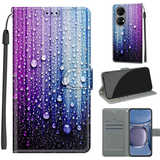 Voltage Coloured Drawing Magnetic Clasp Horizontal Flip PU Leather Case with Holder & Card Slots For Huawei P50(C05 Purple Blue Water Drops) - Huawei Cases by buy2fix | Online Shopping UK | buy2fix