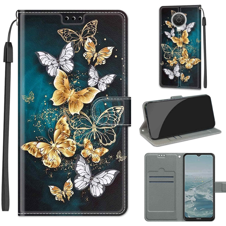 Voltage Coloured Drawing Magnetic Clasp Horizontal Flip PU Leather Case with Holder & Card Slots For Nokia G20 / G10 / 6.3(C20 Gold Silver Flying Butterflies) by buy2fix