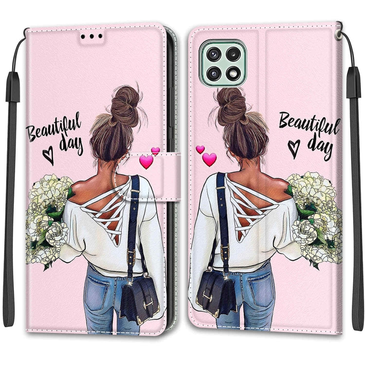 Voltage Coloured Drawing Magnetic Clasp Horizontal Flip PU Leather Case with Holder & Card Slots For Samsung Galaxy A22 5G(C09 Hug Flower) by buy2fix