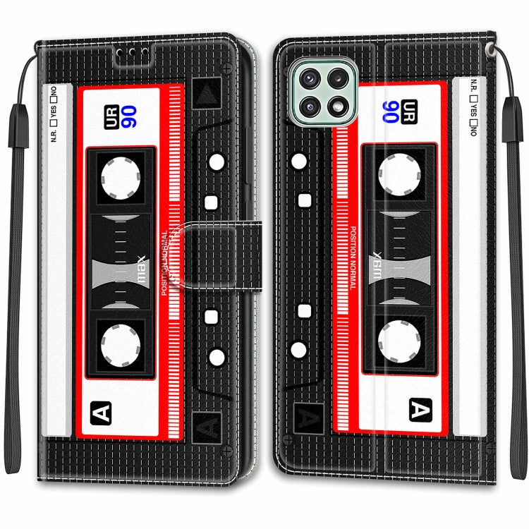 Voltage Coloured Drawing Magnetic Clasp Horizontal Flip PU Leather Case with Holder & Card Slots For Samsung Galaxy A22 5G(C10 Black Red Tape) by buy2fix