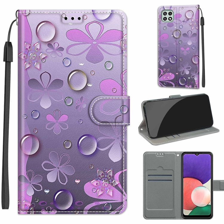 Voltage Coloured Drawing Magnetic Clasp Horizontal Flip PU Leather Case with Holder & Card Slots For Samsung Galaxy A22 5G(C16 Water Drop Six Petal Flower) by buy2fix