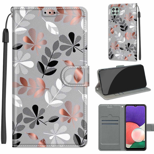 Voltage Coloured Drawing Magnetic Clasp Horizontal Flip PU Leather Case with Holder & Card Slots For Samsung Galaxy A22 5G(C19 Material Flower) by buy2fix