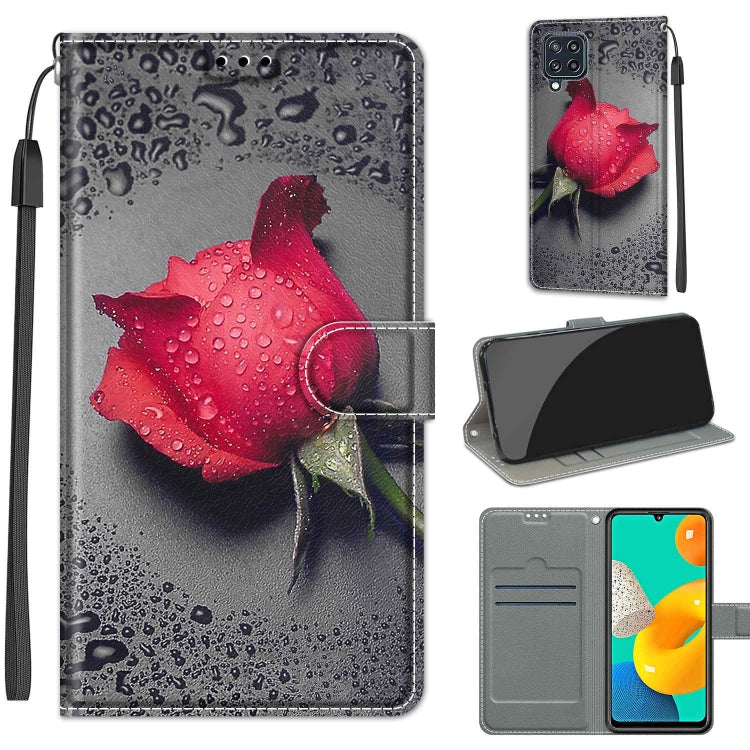Voltage Coloured Drawing Magnetic Clasp Horizontal Flip PU Leather Case with Holder & Card Slots For Samsung Galaxy M32 4G / F22(C14 Black Water Drop Rose) by buy2fix
