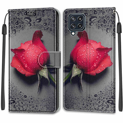 Voltage Coloured Drawing Magnetic Clasp Horizontal Flip PU Leather Case with Holder & Card Slots For Samsung Galaxy M32 4G / F22(C14 Black Water Drop Rose) by buy2fix