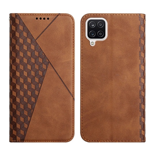 For Samsung Galaxy A22 4G Diamond Pattern Splicing Skin Feel Magnetic Horizontal Flip Leather Case with Card Slots & Holder & Wallet(Brown)