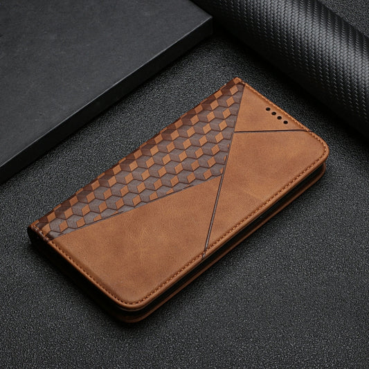 For Samsung Galaxy A22 4G Diamond Pattern Splicing Skin Feel Magnetic Horizontal Flip Leather Case with Card Slots & Holder & Wallet(Brown) by buy2fix
