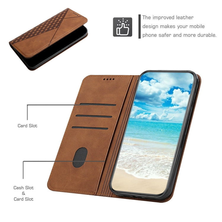 For Samsung Galaxy A22 4G Diamond Pattern Splicing Skin Feel Magnetic Horizontal Flip Leather Case with Card Slots & Holder & Wallet(Brown) by buy2fix