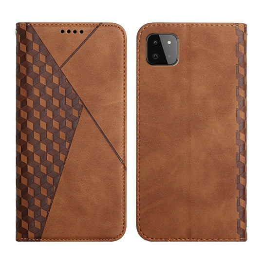 For Samsung Galaxy A22 5G Diamond Pattern Splicing Skin Feel Magnetic Horizontal Flip Leather Case with Card Slots & Holder & Wallet(Brown)