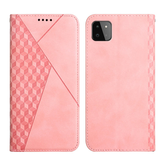 For Samsung Galaxy A22 5G Diamond Pattern Splicing Skin Feel Magnetic Horizontal Flip Leather Case with Card Slots & Holder & Wallet(Rose Gold)