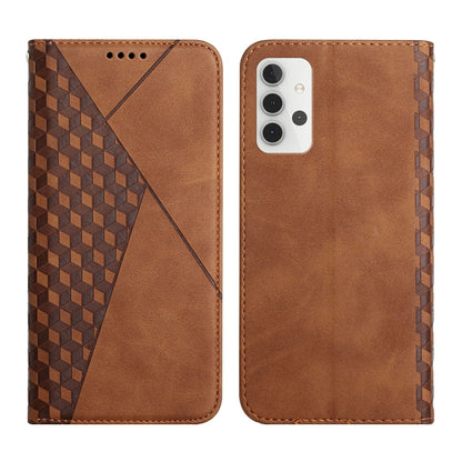 For Samsung Galaxy A32 4G Diamond Pattern Splicing Skin Feel Magnetic Horizontal Flip Leather Case with Card Slots & Holder & Wallet(Brown) by buy2fix