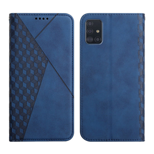 For Samsung Galaxy A51 5G Diamond Pattern Splicing Skin Feel Magnetic Horizontal Flip Leather Case with Card Slots & Holder & Wallet(Blue)