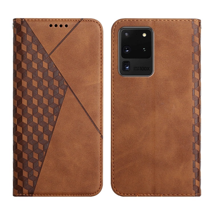 For Samsung Galaxy S20 Ultra Diamond Pattern Splicing Skin Feel Magnetic Horizontal Flip Leather Case with Card Slots & Holder & Wallet(Brown) by buy2fix