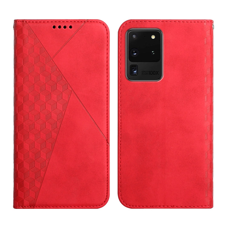 For Samsung Galaxy S20 Ultra Diamond Pattern Splicing Skin Feel Magnetic Horizontal Flip Leather Case with Card Slots & Holder & Wallet(Red) by buy2fix