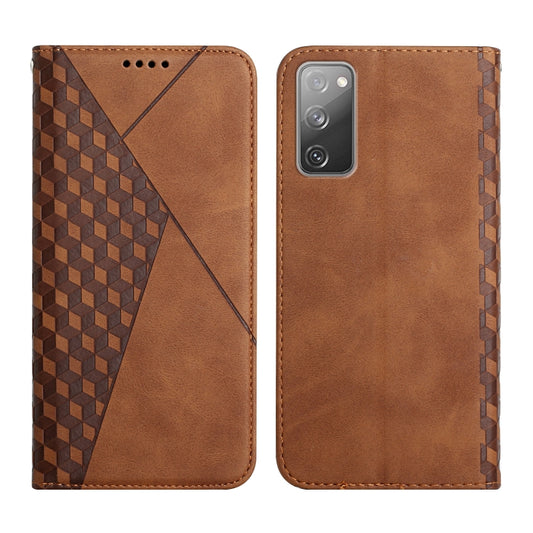 For Samsung Galaxy S20 FE Diamond Pattern Splicing Skin Feel Magnetic Horizontal Flip Leather Case with Card Slots & Holder & Wallet(Brown) by buy2fix