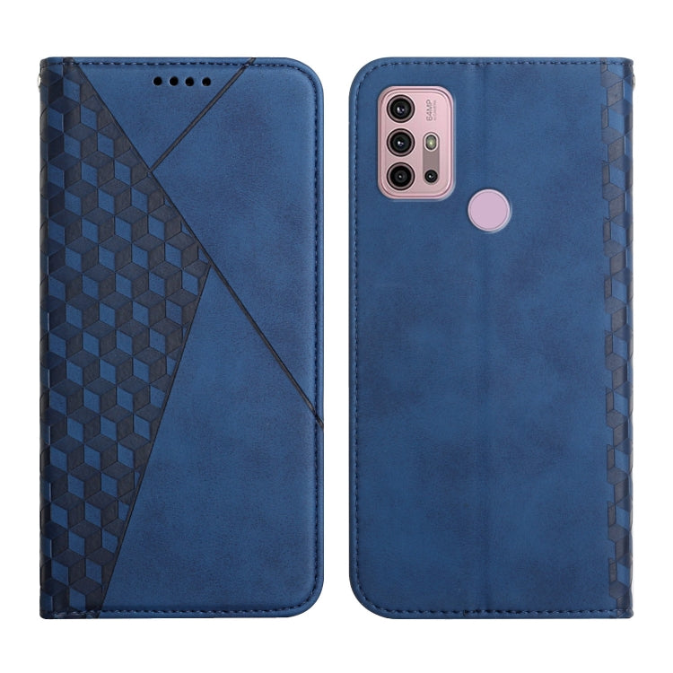 For Motorola Moto G30 / G10 Diamond Pattern Splicing Skin Feel Magnetic Horizontal Flip Leather Case with Card Slots & Holder & Wallet(Blue) by buy2fix