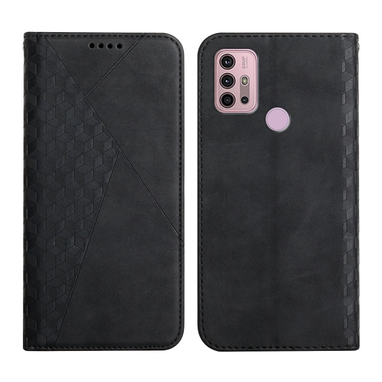 For Motorola Moto G30 / G10 Diamond Pattern Splicing Skin Feel Magnetic Horizontal Flip Leather Case with Card Slots & Holder & Wallet(Black) by buy2fix