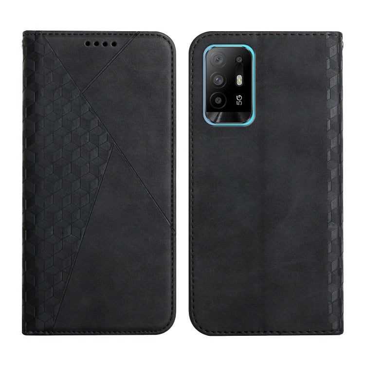 For OPPO A94 5G / F19 Pro+ 5G Diamond Pattern Splicing Skin Feel Magnetic Horizontal Flip Leather Case with Card Slots & Holder & Wallet(Black) by buy2fix