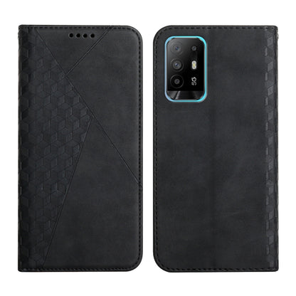 For OPPO A94 5G / F19 Pro+ 5G Diamond Pattern Splicing Skin Feel Magnetic Horizontal Flip Leather Case with Card Slots & Holder & Wallet(Black) by buy2fix