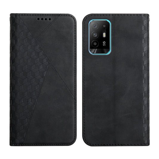 For OPPO A94 5G / F19 Pro+ 5G Diamond Pattern Splicing Skin Feel Magnetic Horizontal Flip Leather Case with Card Slots & Holder & Wallet(Black) by buy2fix