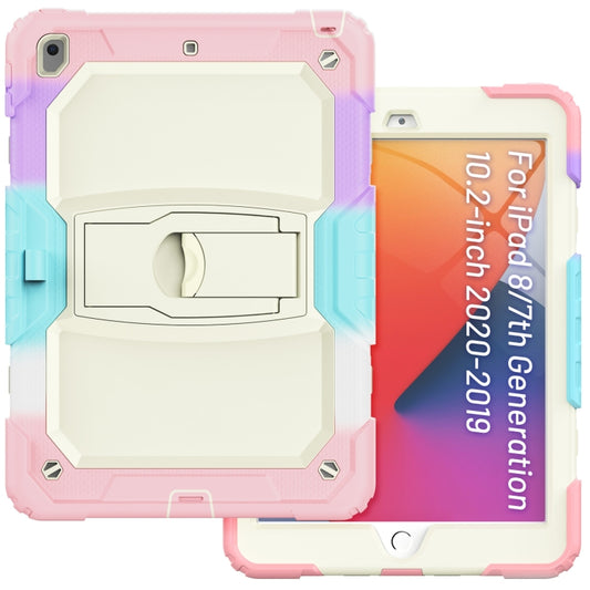 For iPad 10.2 2021 / 2020 / 2019 Shockproof Colorful Silica Gel + PC Protective Case with Holder & Shoulder Strap(Colorful Pink) - iPad 10.2 Cases by buy2fix | Online Shopping UK | buy2fix