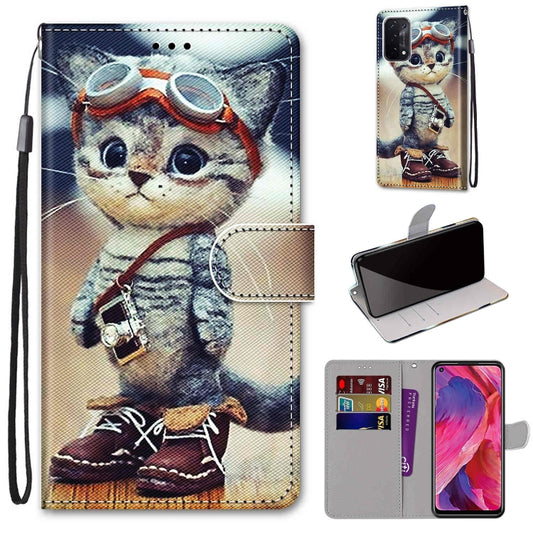 For OPPO A93 5G / A93s 5G / A54 5G / A74 5G Coloured Drawing Cross Texture Horizontal Flip PU Leather Case with Holder & Card Slots & Wallet & Lanyard(Leather Shoes Cat) by buy2fix