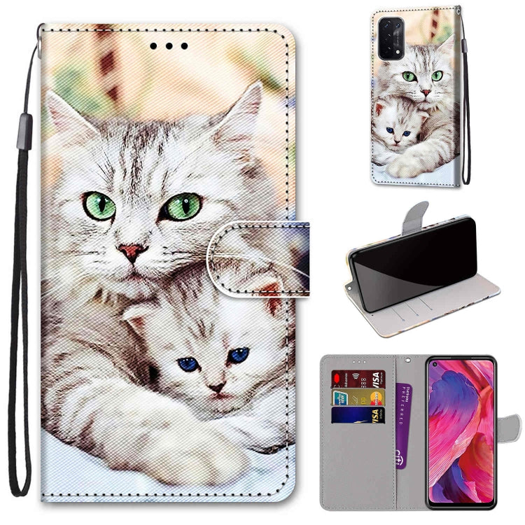 For OPPO A93 5G / A93s 5G / A54 5G / A74 5G Coloured Drawing Cross Texture Horizontal Flip PU Leather Case with Holder & Card Slots & Wallet & Lanyard(Big Cat Holding Kitten) by buy2fix