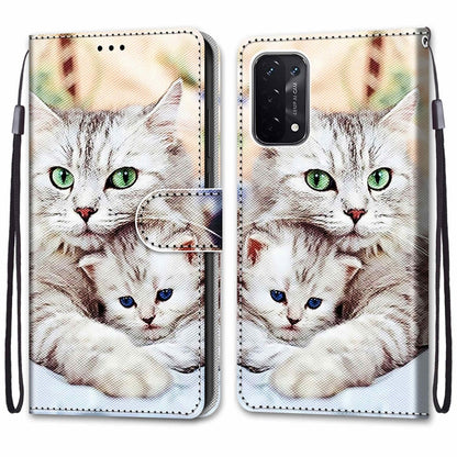 For OPPO A93 5G / A93s 5G / A54 5G / A74 5G Coloured Drawing Cross Texture Horizontal Flip PU Leather Case with Holder & Card Slots & Wallet & Lanyard(Big Cat Holding Kitten) by buy2fix