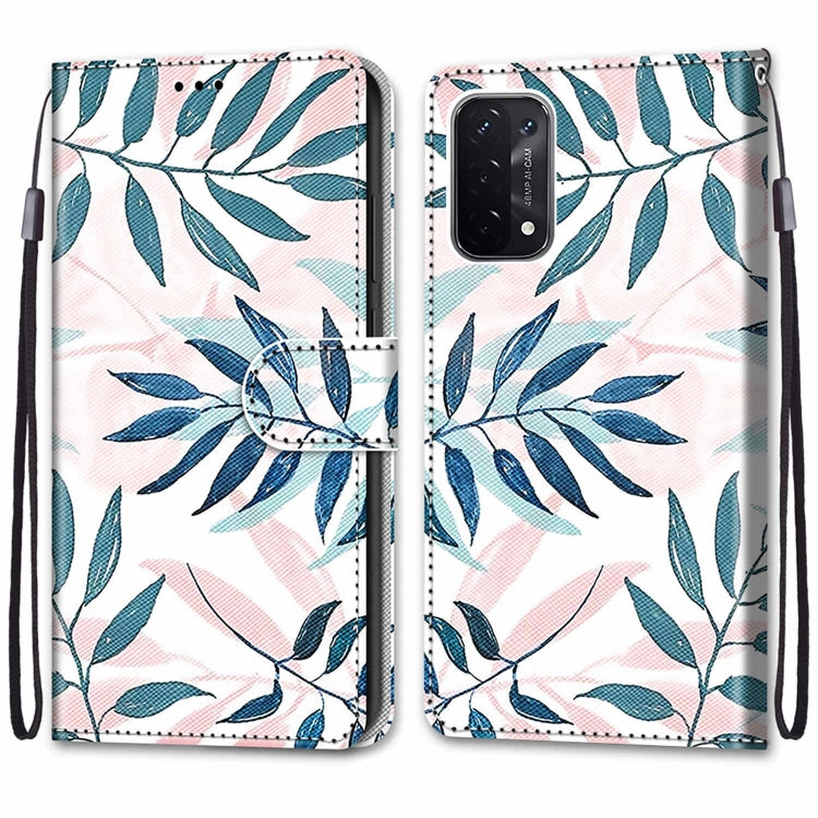 For OPPO A93 5G / A93s 5G / A54 5G / A74 5G Coloured Drawing Cross Texture Horizontal Flip PU Leather Case with Holder & Card Slots & Wallet & Lanyard(Pink Green Leaf) by buy2fix