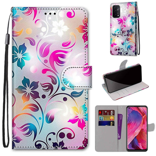 For OPPO A93 5G / A93s 5G / A54 5G / A74 5G Coloured Drawing Cross Texture Horizontal Flip PU Leather Case with Holder & Card Slots & Wallet & Lanyard(Gradient Colorful Flower) by buy2fix