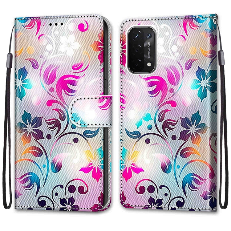 For OPPO A93 5G / A93s 5G / A54 5G / A74 5G Coloured Drawing Cross Texture Horizontal Flip PU Leather Case with Holder & Card Slots & Wallet & Lanyard(Gradient Colorful Flower) by buy2fix