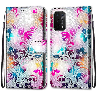 For OPPO A93 5G / A93s 5G / A54 5G / A74 5G Coloured Drawing Cross Texture Horizontal Flip PU Leather Case with Holder & Card Slots & Wallet & Lanyard(Gradient Colorful Flower) by buy2fix