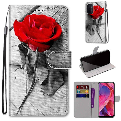 For OPPO A93 5G / A93s 5G / A54 5G / A74 5G Coloured Drawing Cross Texture Horizontal Flip PU Leather Case with Holder & Card Slots & Wallet & Lanyard(Wood Red Rose) by buy2fix