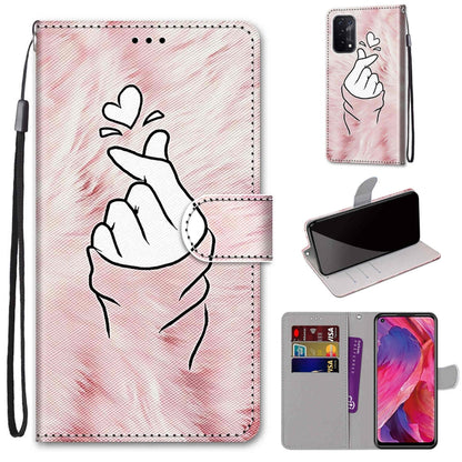 For OPPO A93 5G / A93s 5G / A54 5G / A74 5G Coloured Drawing Cross Texture Horizontal Flip PU Leather Case with Holder & Card Slots & Wallet & Lanyard(Pink Hands Heart) by buy2fix